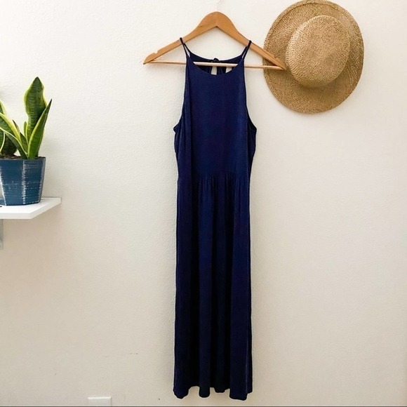 LOFT Navy Blue Halter Midi Dress XS - Picture 2 of 9